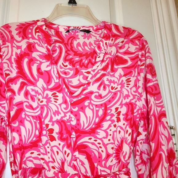 Zara Button-Down Printed Mini Dress Pink and White Large - Picture 4 of 8